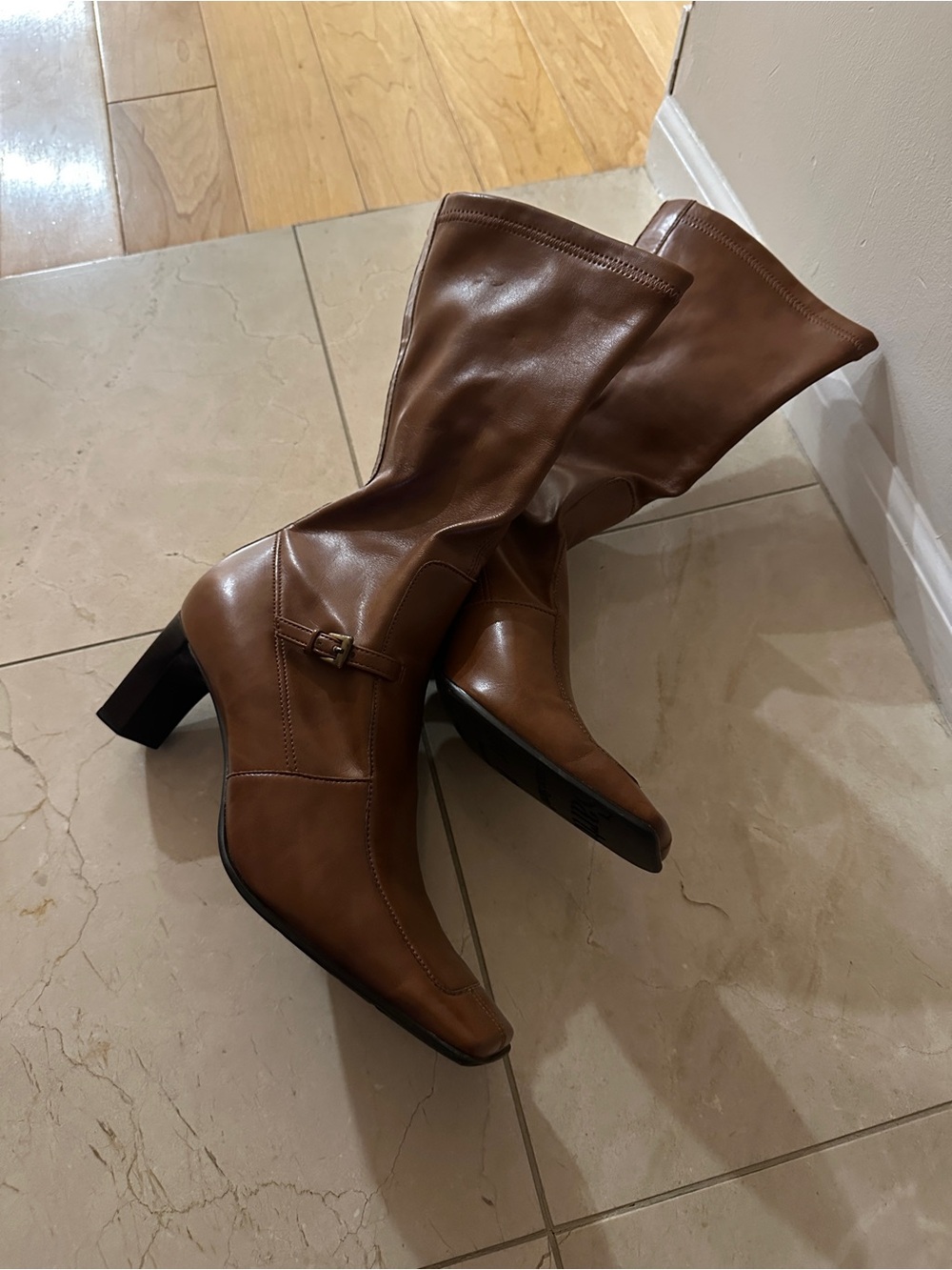 Franco Sarto Tan Brown Mid-Calf Block Heel Boots